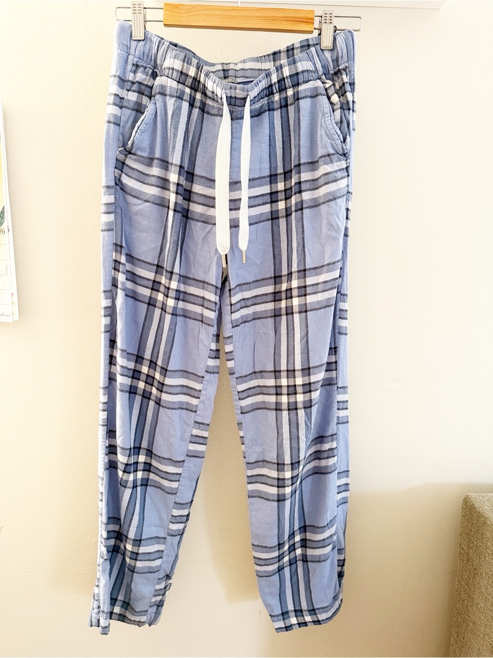 aerie Light Blue Plaid Lounge Pants with Drawstring size XS